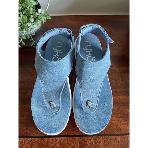 Ryka Margo Comfort T Strap Sandal Blue Suede Size 7 M - Picture 3 of 5
